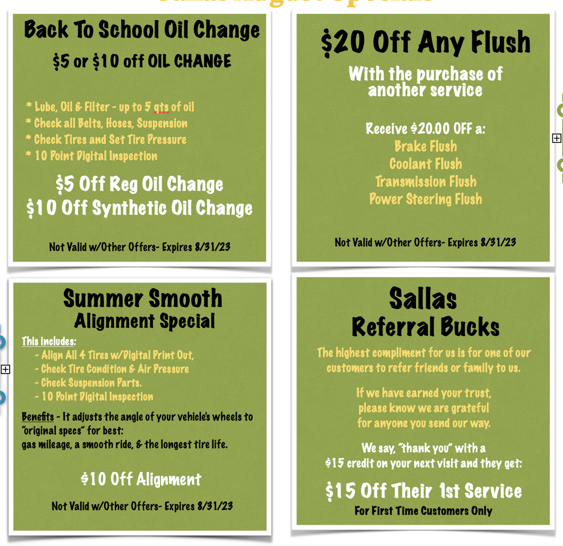 Specials Sallas Auto Repair